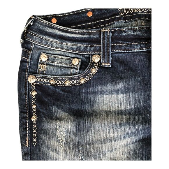 Miss Me Thick Stitched Retro Y2K Low Rise Boot Cut Denim Womens Jeans 28x34 - Picture 6 of 16